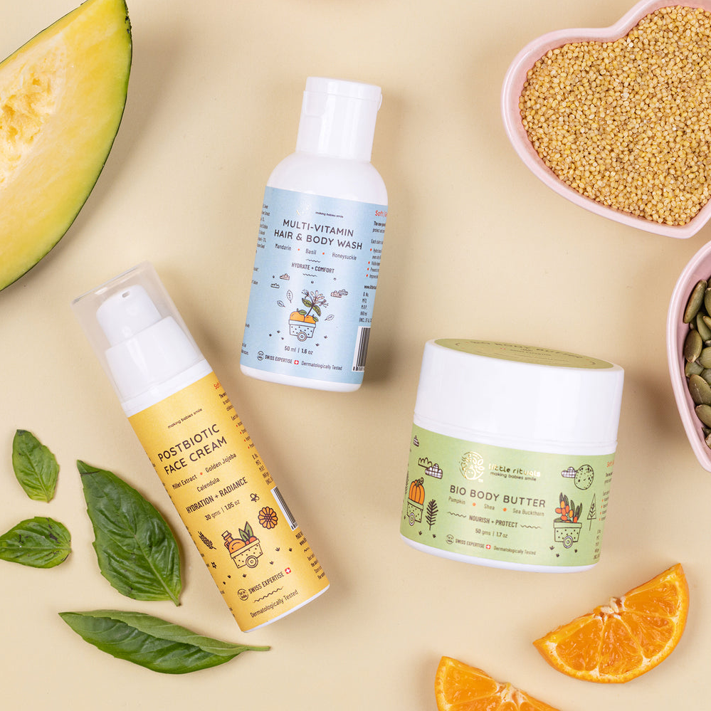 Little Rituals Postbiotic Face Cream, Multi-Vitamin Hair and Body Wash, Bio Body Butter MADE SAFE 